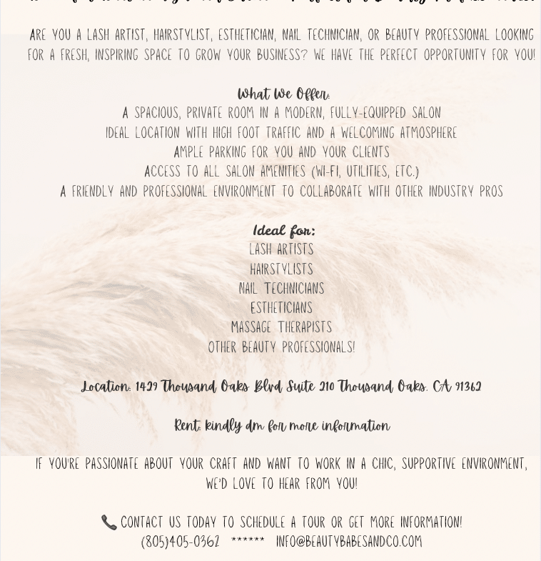 Private salon room available in high-traffic location. Ideal for beauty pros seeking professional space.