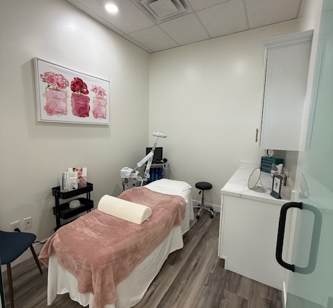 Modern skincare or facial treatment room at a professional salon.