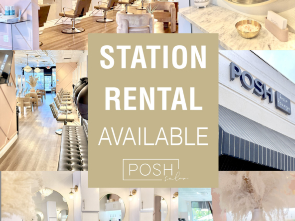 Bright modern salon with stylish styling stations and elegant decor for rent.