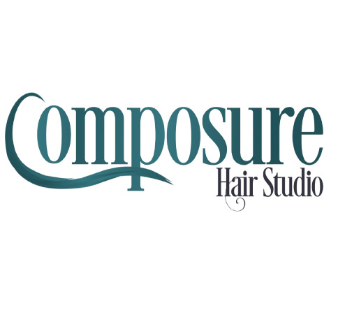 Stylish logo of Composure Hair Studio, modern salon branding for hair care and styling.