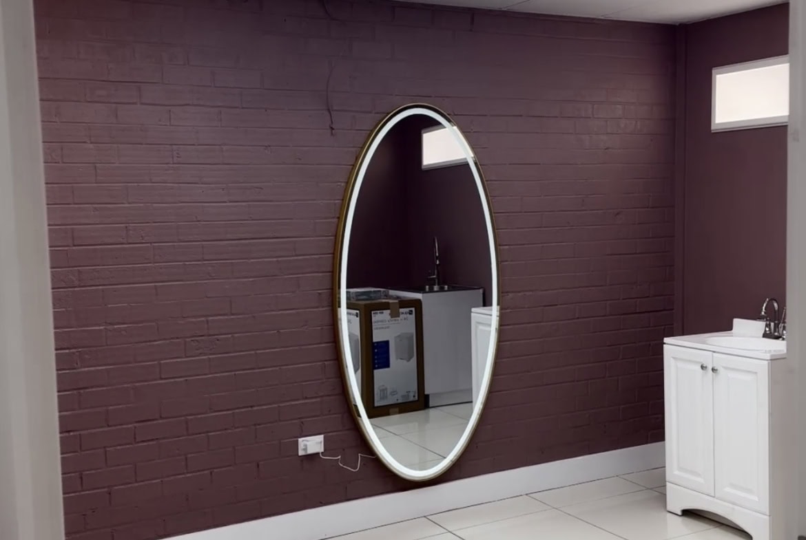 Modern salon interior with stylish lighting and mirror, ideal for salon rentals and beauty professio.